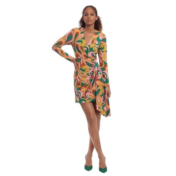 NEW Donna Morgan Colorful Side Drape Long Sleeve Mini Dress - Picture 1 of 7